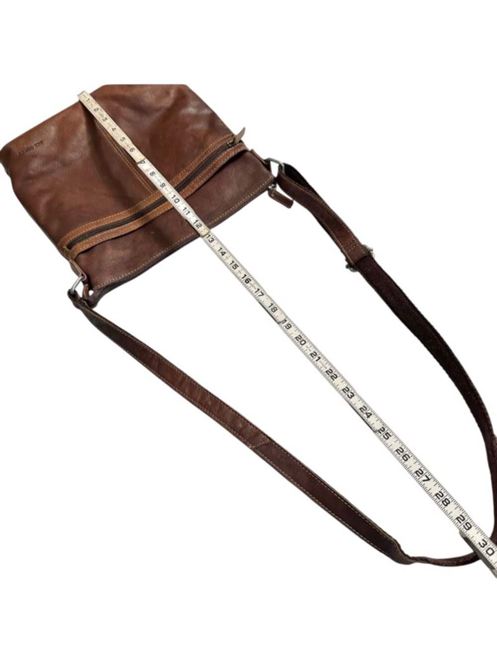 Jack Georges Brown Leather Crossbody Bag Minimalist Vintage Style - Picture 12 of 14